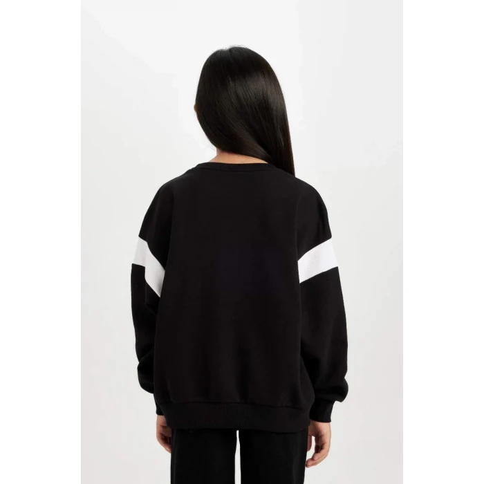 D6641 Relax Fit Bisiklet Yaka Baskılı Sweatshirt