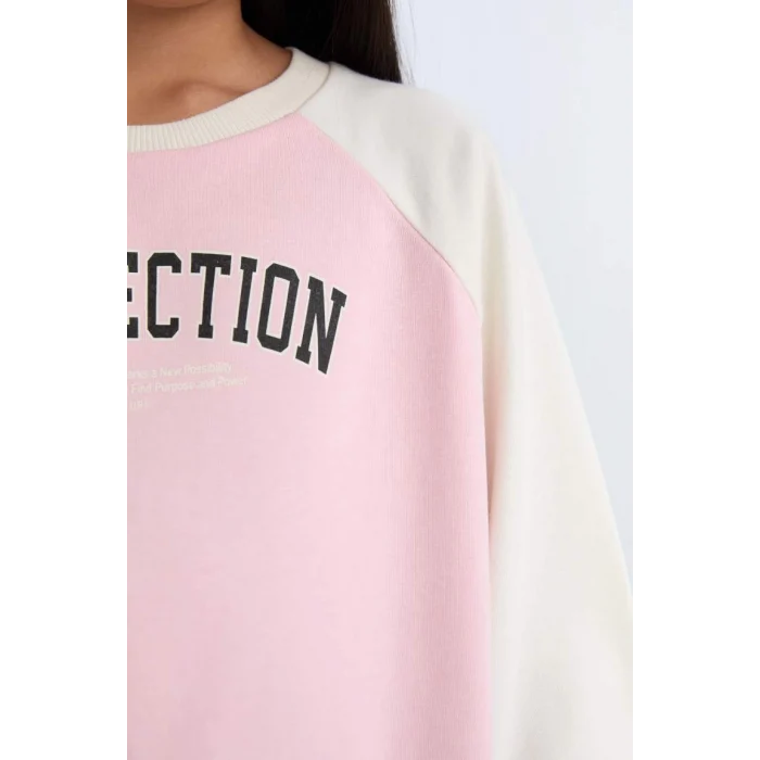 D6642 Relax Fit Bisiklet Yaka Yazı Baskılı Sweatshirt