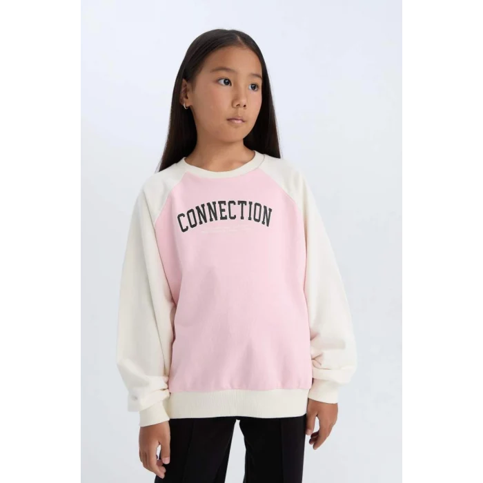 D6642 Relax Fit Bisiklet Yaka Yazı Baskılı Sweatshirt