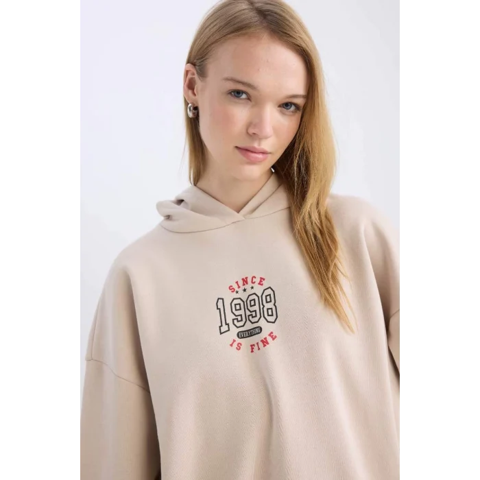 D6671 Coool Loose Fit Baskılı Kapüşonlu Sweatshirt