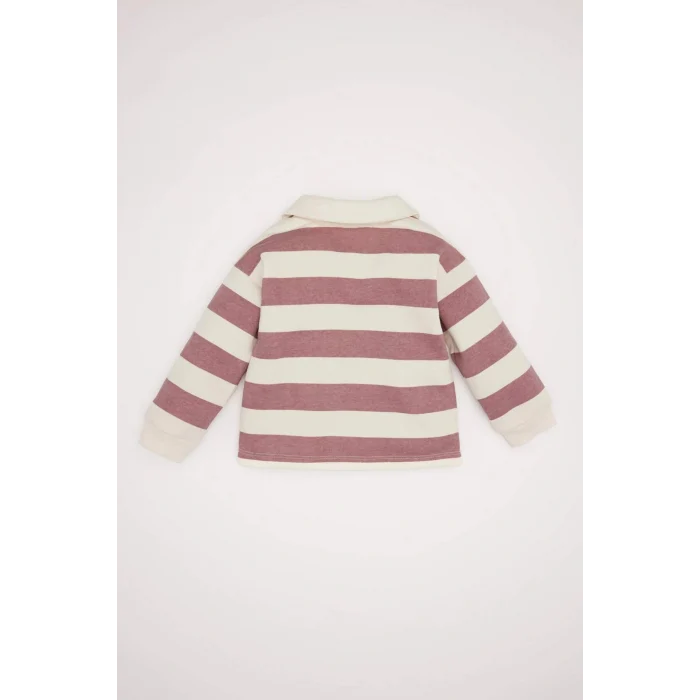 Defacto Kız Bebek Bebe Yaka İçi Yumuşak Tüylü Çizgili Sweatshirt D6676A524WN