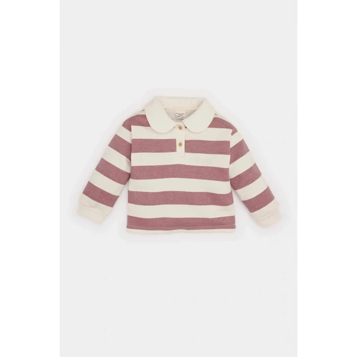 Defacto Kız Bebek Bebe Yaka İçi Yumuşak Tüylü Çizgili Sweatshirt D6676A524WN