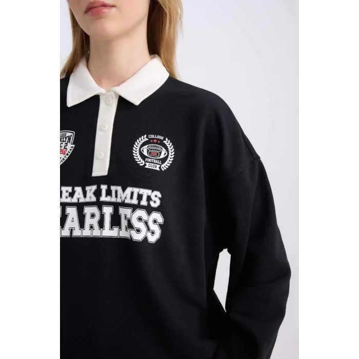 D6693 Coool Oversize Fit Polo Yaka Sweatshirt