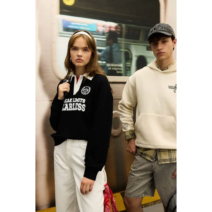 D6693 Coool Oversize Fit Polo Yaka Sweatshirt