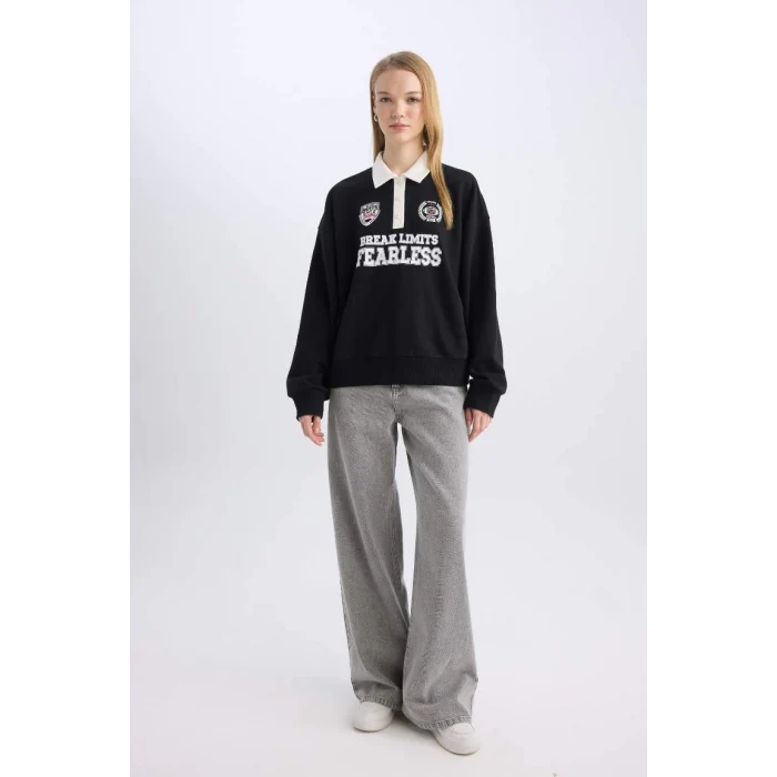 D6693 Coool Oversize Fit Polo Yaka Sweatshirt