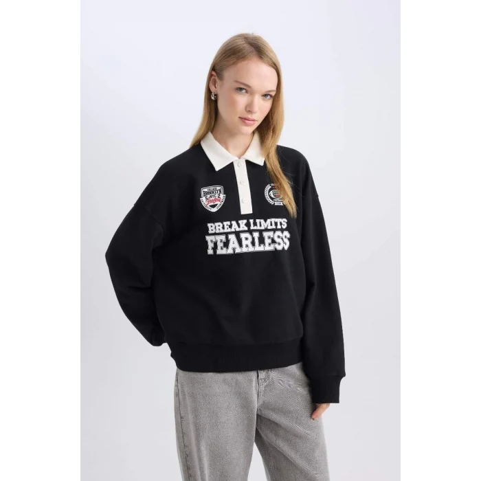 D6693 Coool Oversize Fit Polo Yaka Sweatshirt