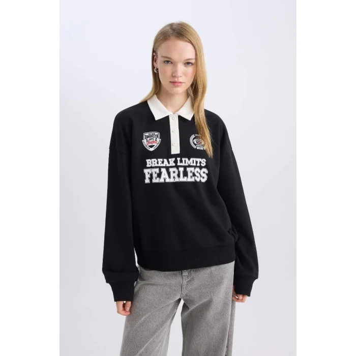 D6693 Coool Oversize Fit Polo Yaka Sweatshirt