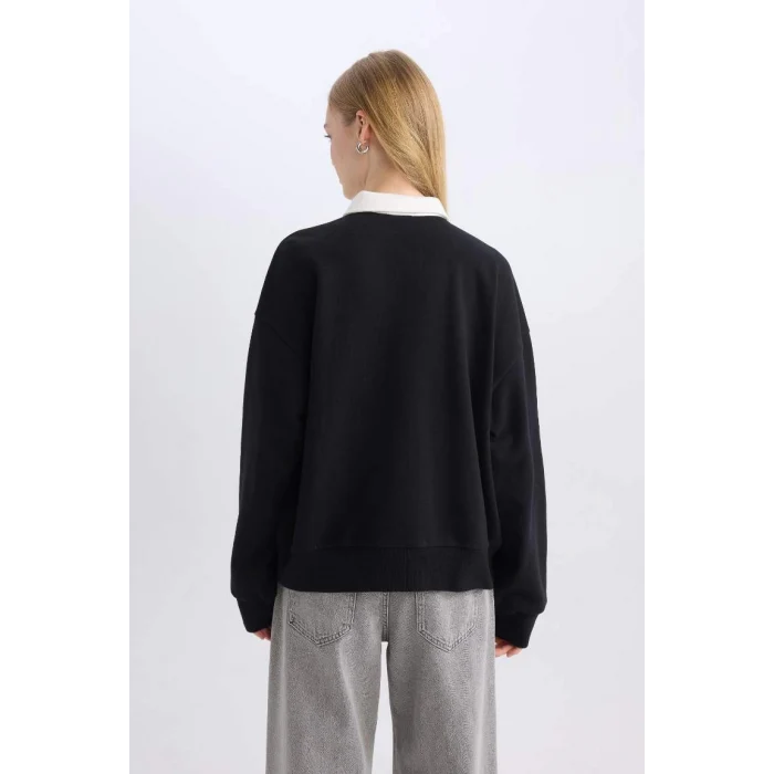 D6693 Coool Oversize Fit Polo Yaka Sweatshirt