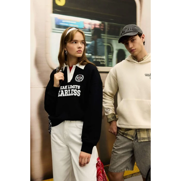 D6693 Coool Oversize Fit Polo Yaka Sweatshirt