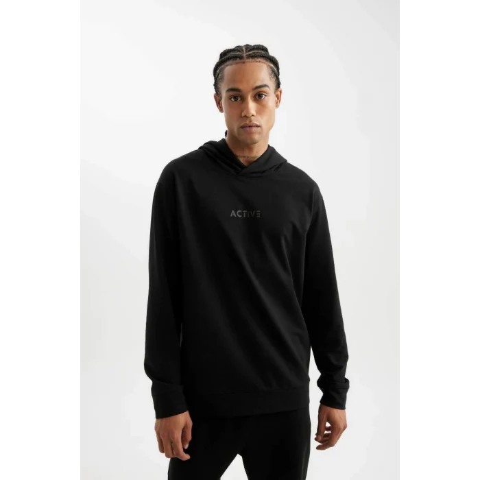 D6826 DeFactoFit Standart Fit Kapüşonlu Baskılı Sporcu Sweatshirt