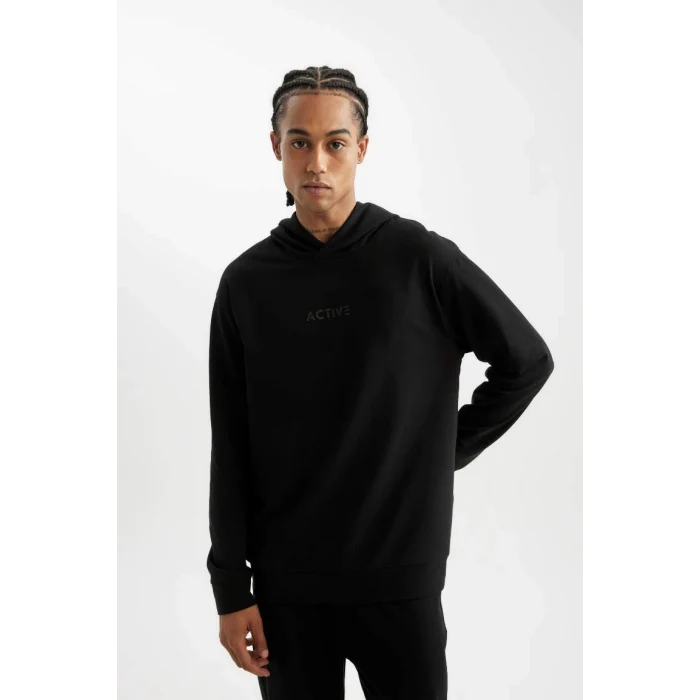 D6826 DeFactoFit Standart Fit Kapüşonlu Baskılı Sporcu Sweatshirt