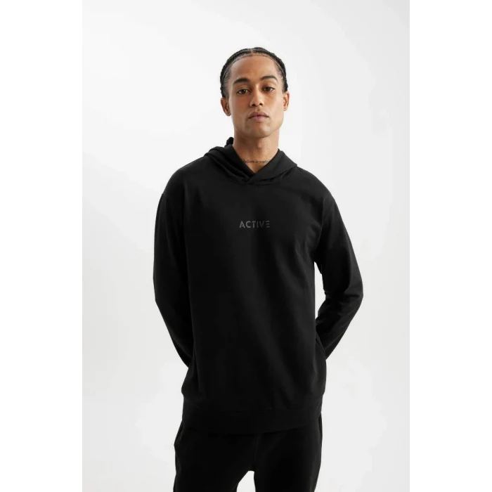 D6826 DeFactoFit Standart Fit Kapüşonlu Baskılı Sporcu Sweatshirt