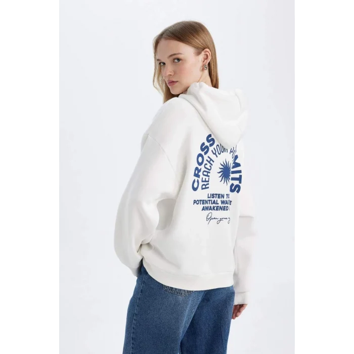 D6878 Oversize Fit Kapüşonlu Sırt Baskılı Sweatshirt