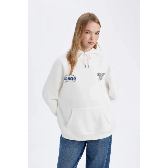 D6878 Oversize Fit Kapüşonlu Sırt Baskılı Sweatshirt