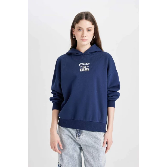 D6885 Coool Oversize Kapüşonlu Basic Sweatshirt
