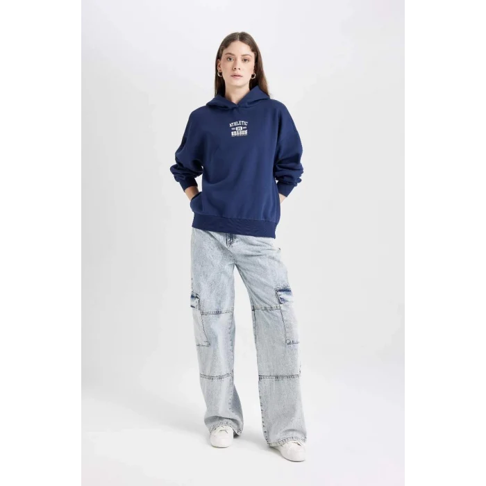 D6885 Coool Oversize Kapüşonlu Basic Sweatshirt