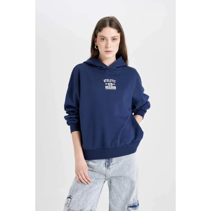 D6885 Coool Oversize Kapüşonlu Basic Sweatshirt