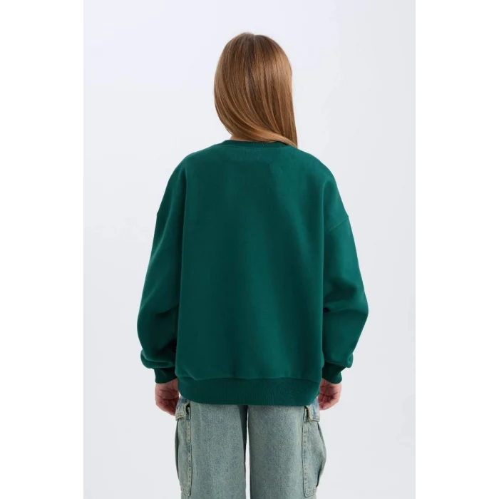 D7045 Oversize Fit Geniş Kalıp Bisiklet Yaka Üniversite Baskılı Sweatshirt