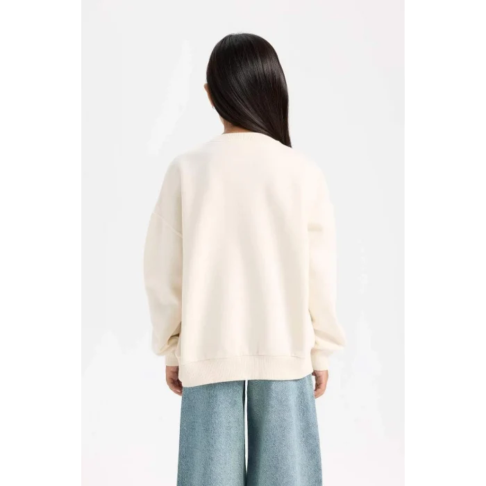 D7046 Relax Fit Bisiklet Yaka Baskılı Sweatshirt