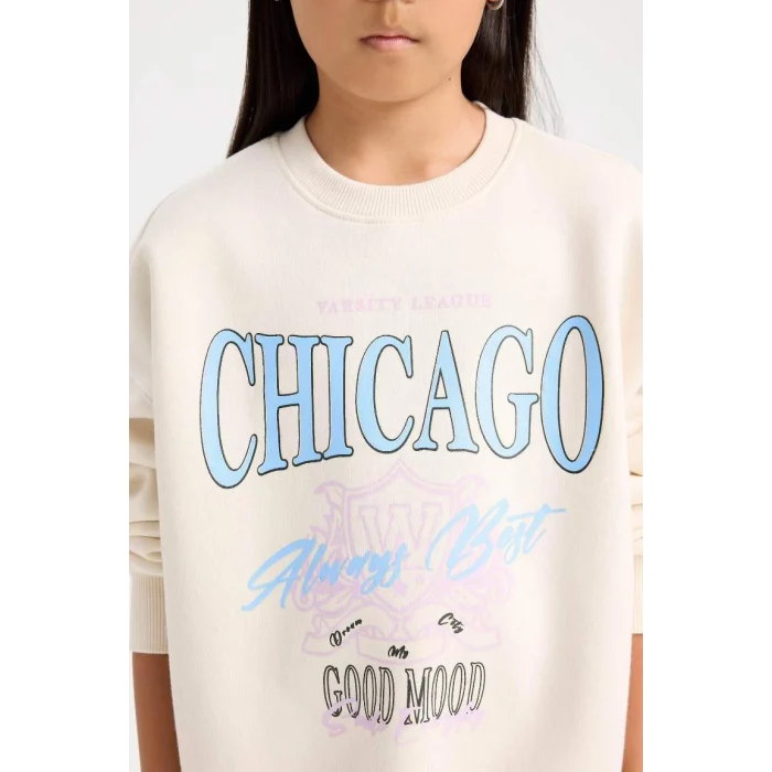 D7046 Relax Fit Bisiklet Yaka Baskılı Sweatshirt