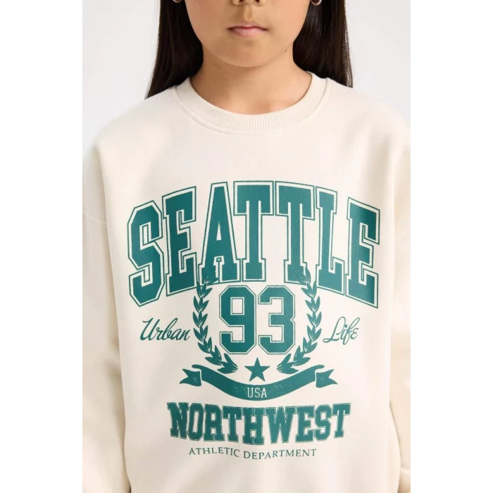 D7057 Relax Fit Bisiklet Yaka Baskılı Sweatshirt