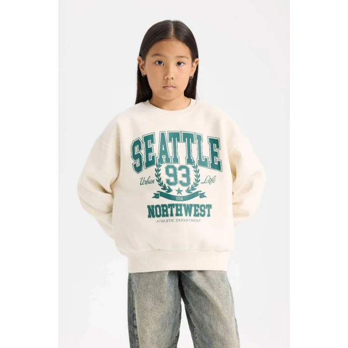 D7057 Relax Fit Bisiklet Yaka Baskılı Sweatshirt