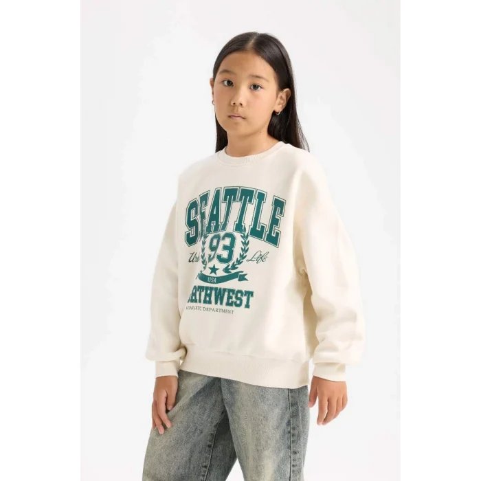 D7057 Relax Fit Bisiklet Yaka Baskılı Sweatshirt