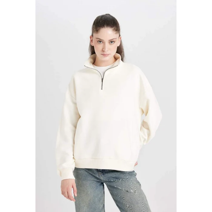 D7206 Oversize Fit Yarım Fermuarlı Sweatshirt