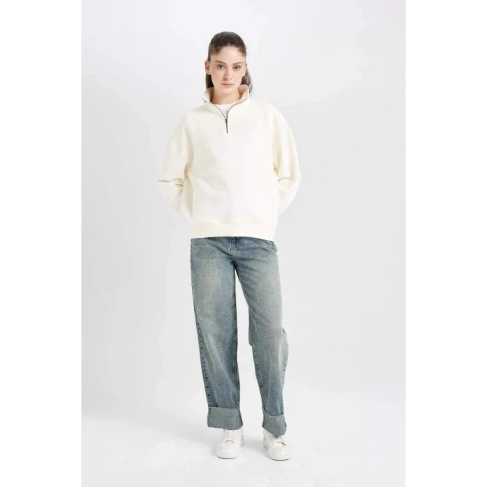 D7206 Oversize Fit Yarım Fermuarlı Sweatshirt