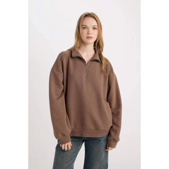 D7206 Oversize Fit Yarım Fermuarlı Sweatshirt