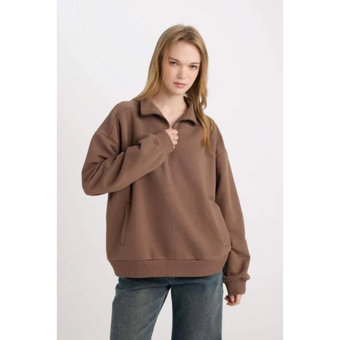 D7206 Oversize Fit Yarım Fermuarlı Sweatshirt