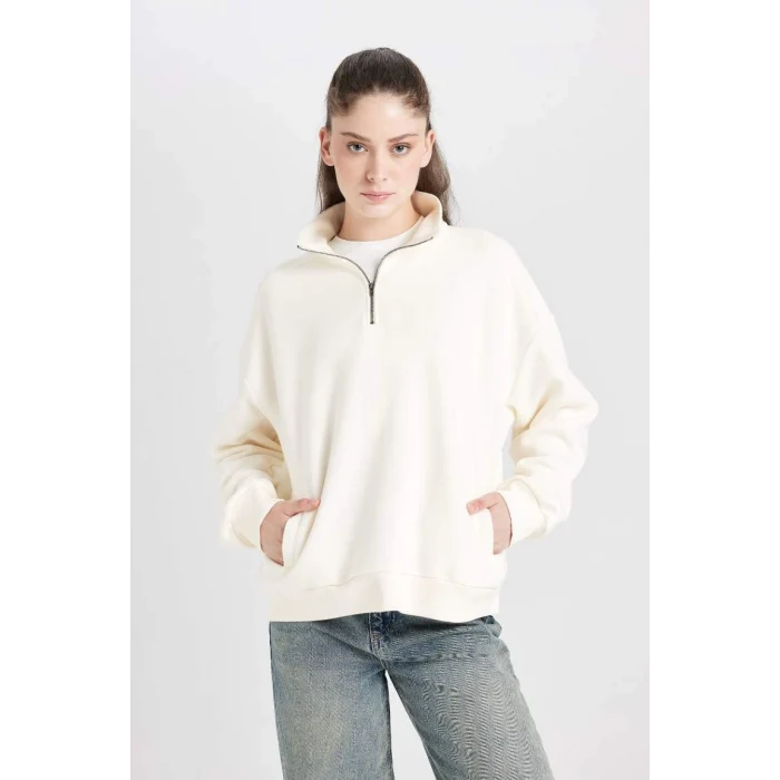 D7206 Oversize Fit Yarım Fermuarlı Sweatshirt