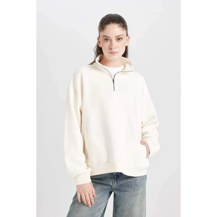 D7206 Oversize Fit Yarım Fermuarlı Sweatshirt