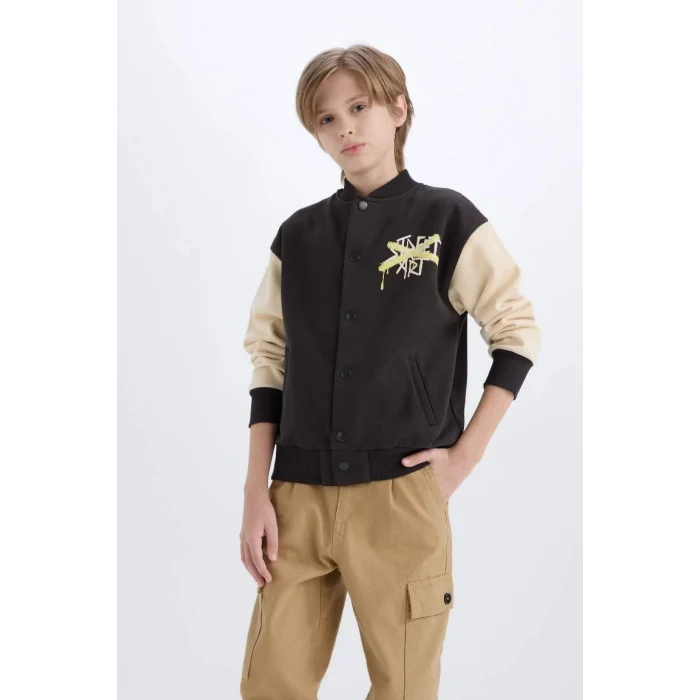 D7214 Kolej Yaka Sırt Baskılı Çıtçıt Kapamalı Bomber Hırka