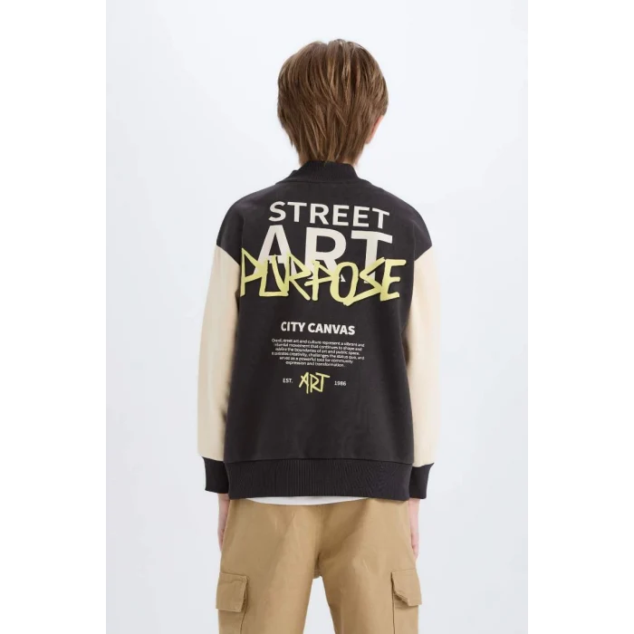 D7214 Kolej Yaka Sırt Baskılı Çıtçıt Kapamalı Bomber Hırka