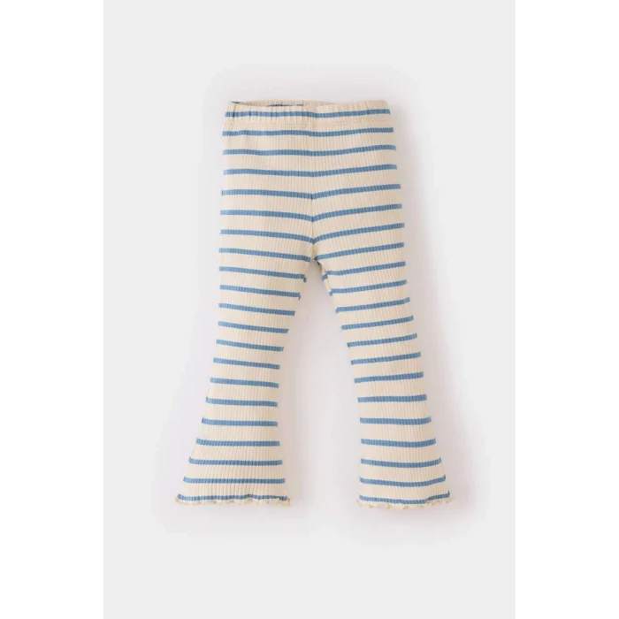 D7256 Kız Bebek 2li Takım Bisiklet Yaka Çizgili Fitilli Kaşkorse Uzun Kollu Üst İspanyol Paça Beli Lastikli Tayt