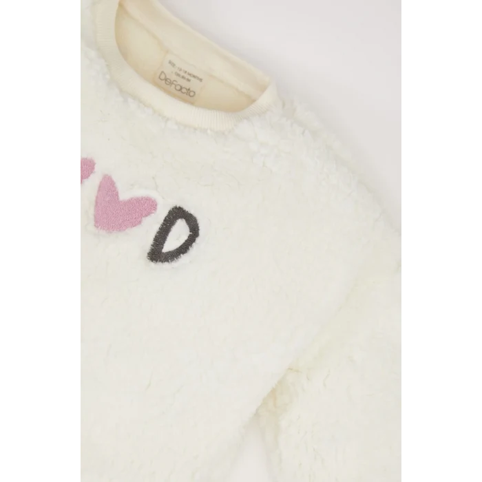 D7261 Bisiklet Yaka Baskılı Sweatshirt İspanyol Paça Alt 2li Takım