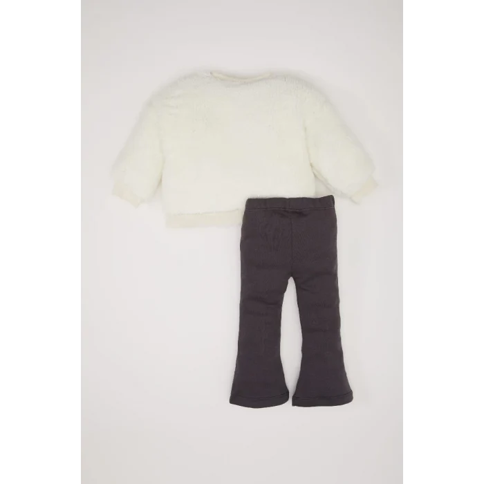 D7261 Bisiklet Yaka Baskılı Sweatshirt İspanyol Paça Alt 2li Takım