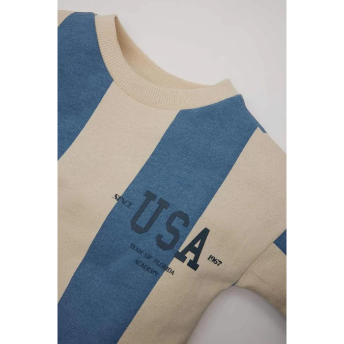 D7651 2li Takım Çizgili Sweatshirt Eşofman Altı