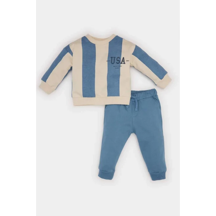 D7651 2li Takım Çizgili Sweatshirt Eşofman Altı