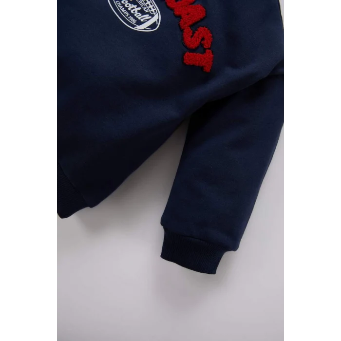 D7655 Erkek Bebek Bisiklet Yaka Baskılı Sweatshirt Beli Lastikli Eşofman Altı 2li Takım
