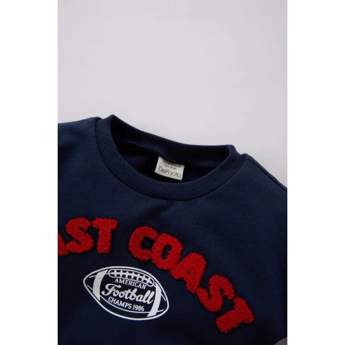 D7655 Erkek Bebek Bisiklet Yaka Baskılı Sweatshirt Beli Lastikli Eşofman Altı 2li Takım