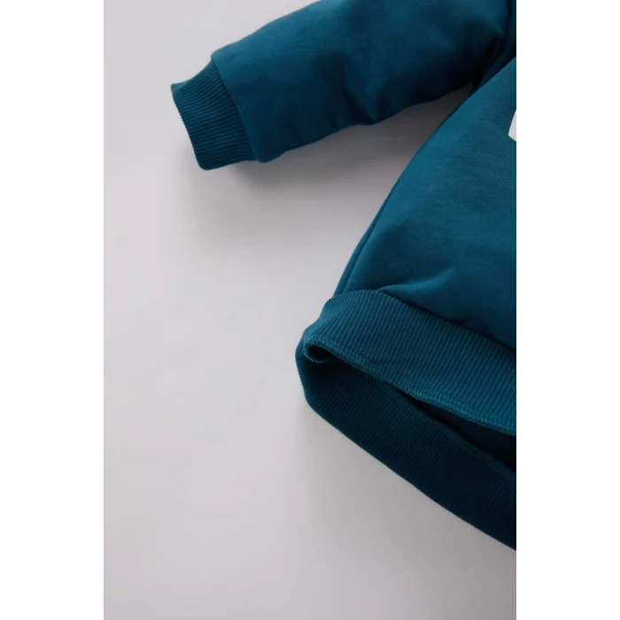 D7663 Erkek Bebek Bisiklet Yaka Baskılı Sweatshirt Beli Lastikli Kargo Cepli Eşofman Altı 2li Takım