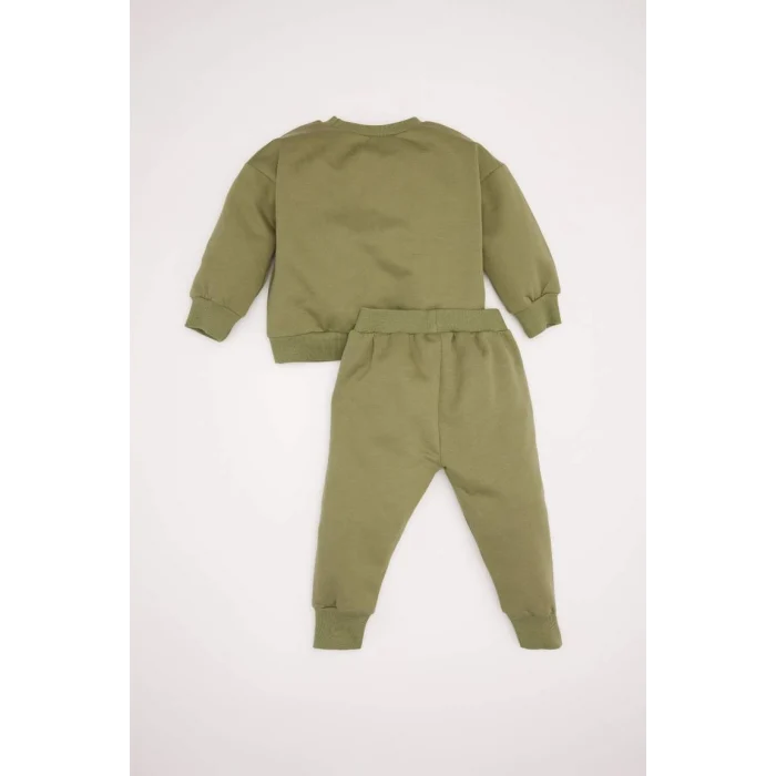 D7664 Erkek Bebek Bisiklet Yaka Baskılı Sweatshirt Beli Lastikli Eşofman Altı 2li Takım