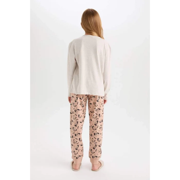D7744 Desenli Beli Lastikli Pijama Takımı