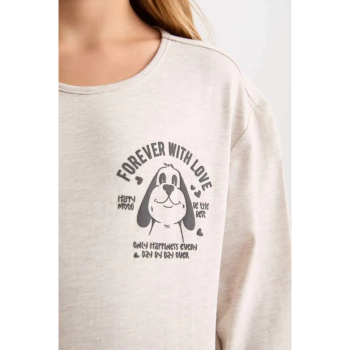 D7744 Desenli Beli Lastikli Pijama Takımı