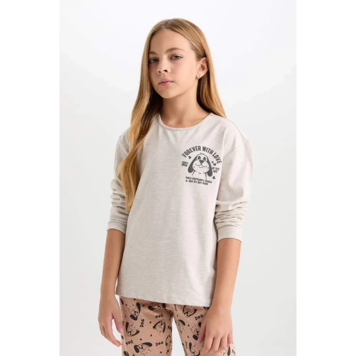 D7744 Desenli Beli Lastikli Pijama Takımı