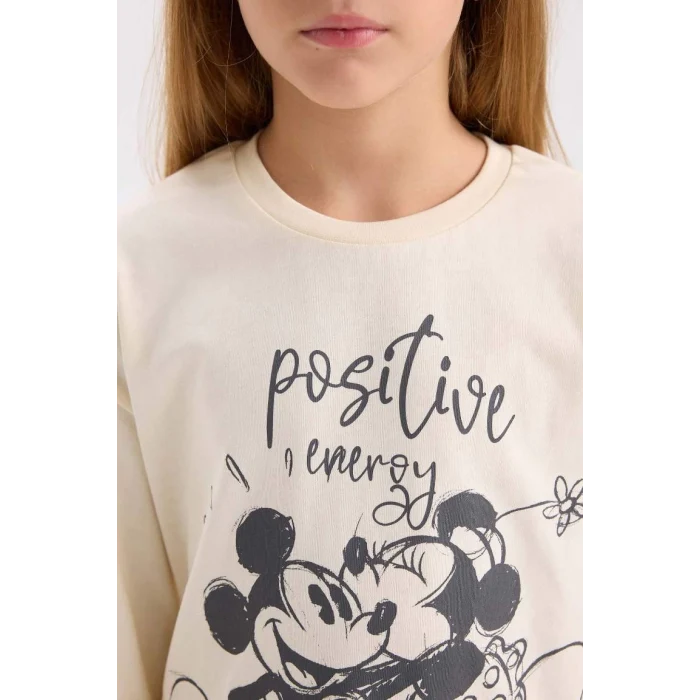 D7751 Disney Mickey & Minnie Bisiklet Yaka Uzun Kollu Üst Uzun Alt Pijama Takımı