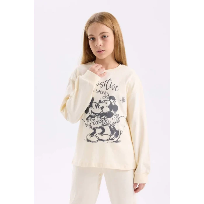 D7751 Disney Mickey & Minnie Bisiklet Yaka Uzun Kollu Üst Uzun Alt Pijama Takımı