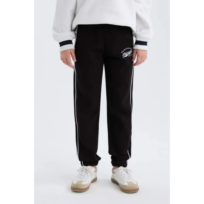 D8092 Kız Çocuk Beli Lastikli Baskılı Pamuklu Jogger Eşofman Altı